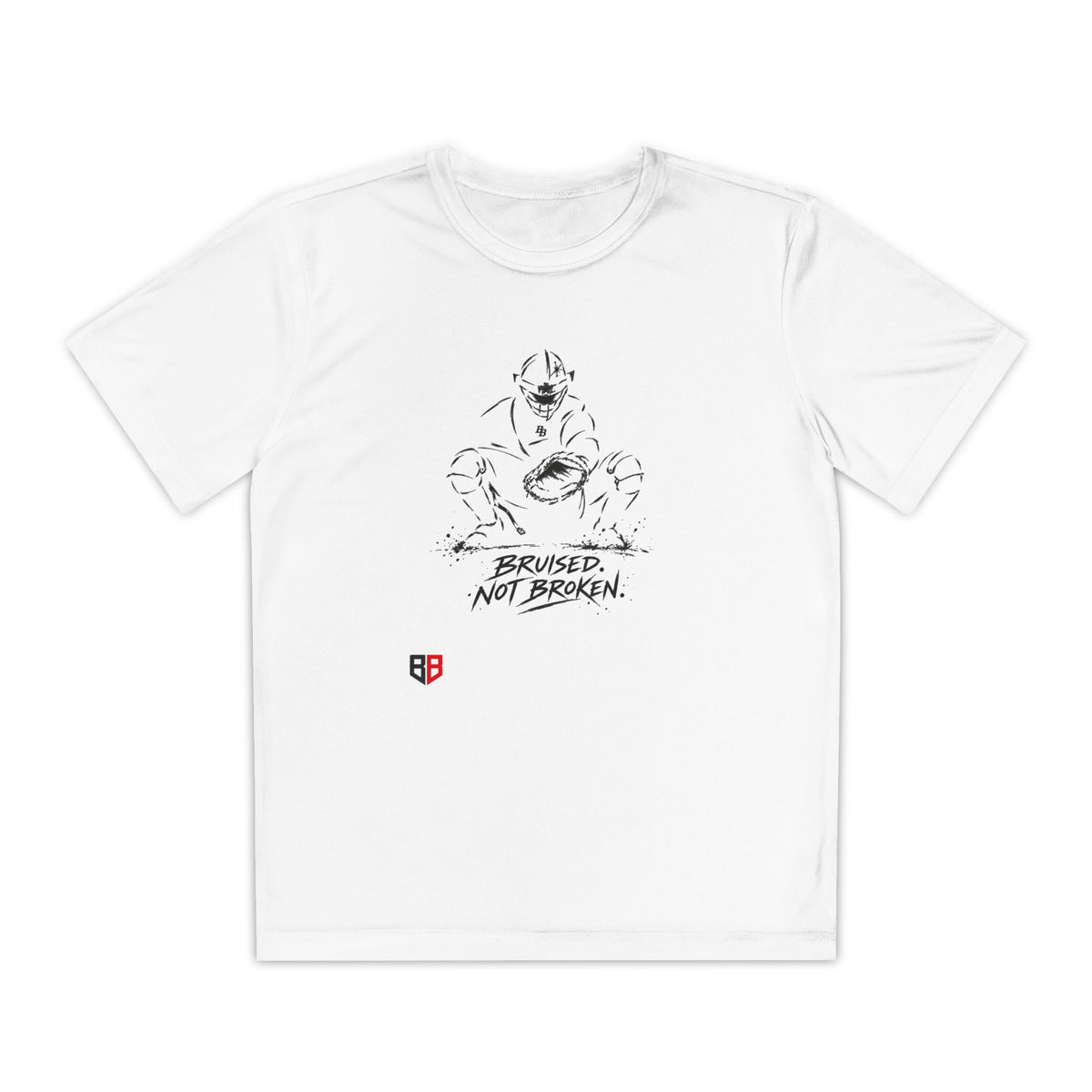 Youth Catcher Tee — 'Bruised Not Broken' Catcher Sports Shirt