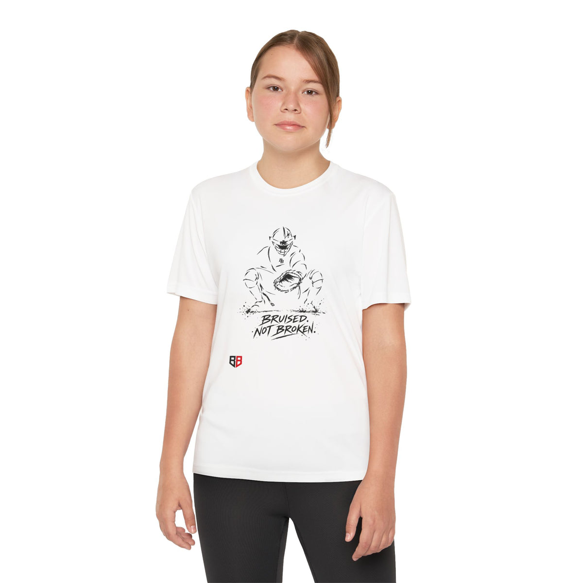 Youth Catcher Tee — 'Bruised Not Broken' Catcher Sports Shirt
