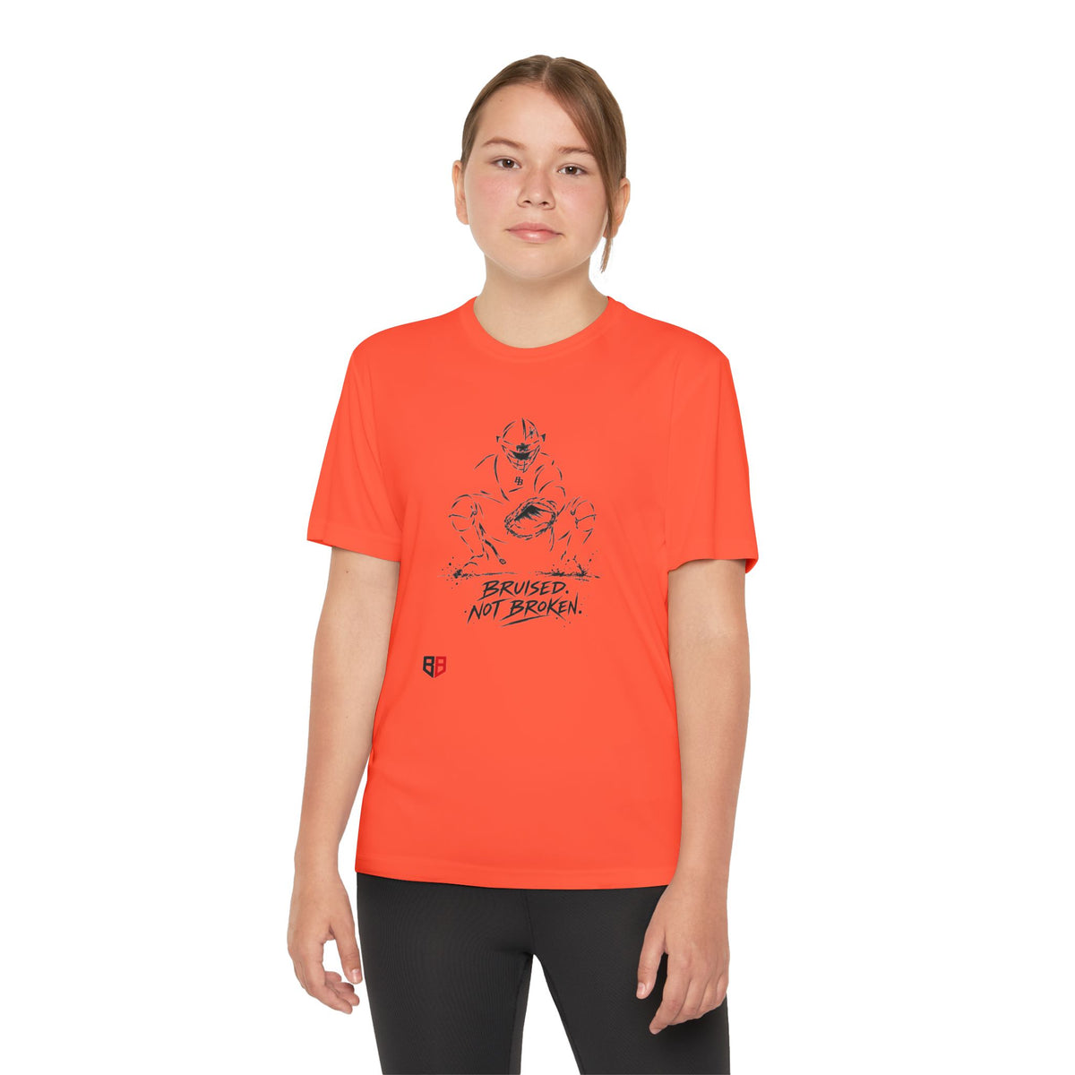 Youth Catcher Tee — 'Bruised Not Broken' Catcher Sports Shirt