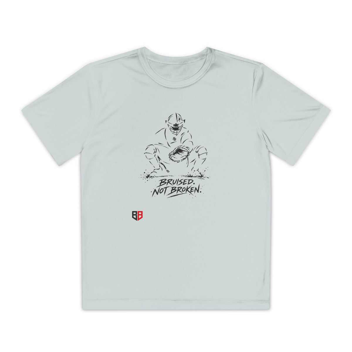 Youth Catcher Tee — 'Bruised Not Broken' Catcher Sports Shirt