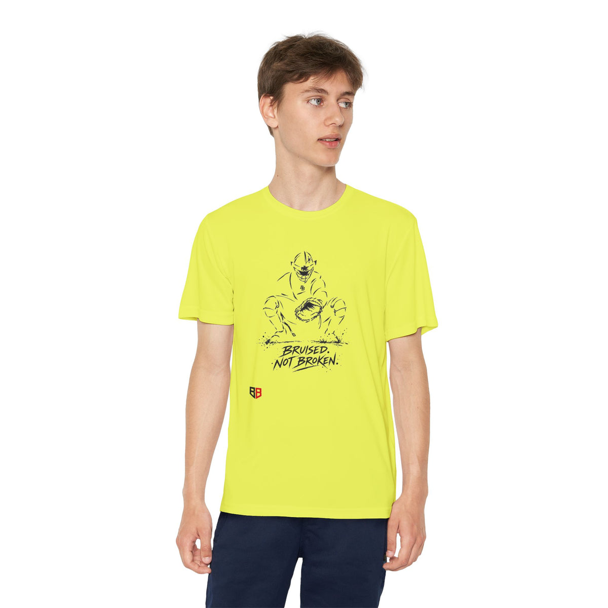 Youth Catcher Tee — 'Bruised Not Broken' Catcher Sports Shirt