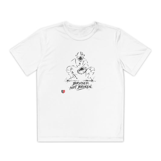 Youth Catcher Tee — 'Bruised Not Broken' Catcher Sports Shirt