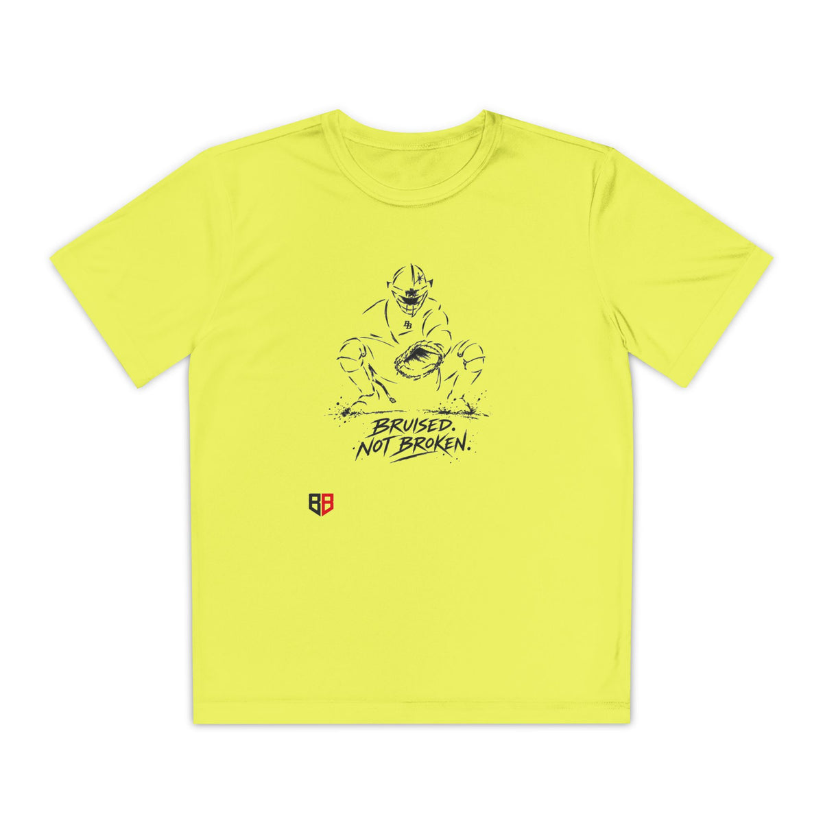 Youth Catcher Tee — 'Bruised Not Broken' Catcher Sports Shirt