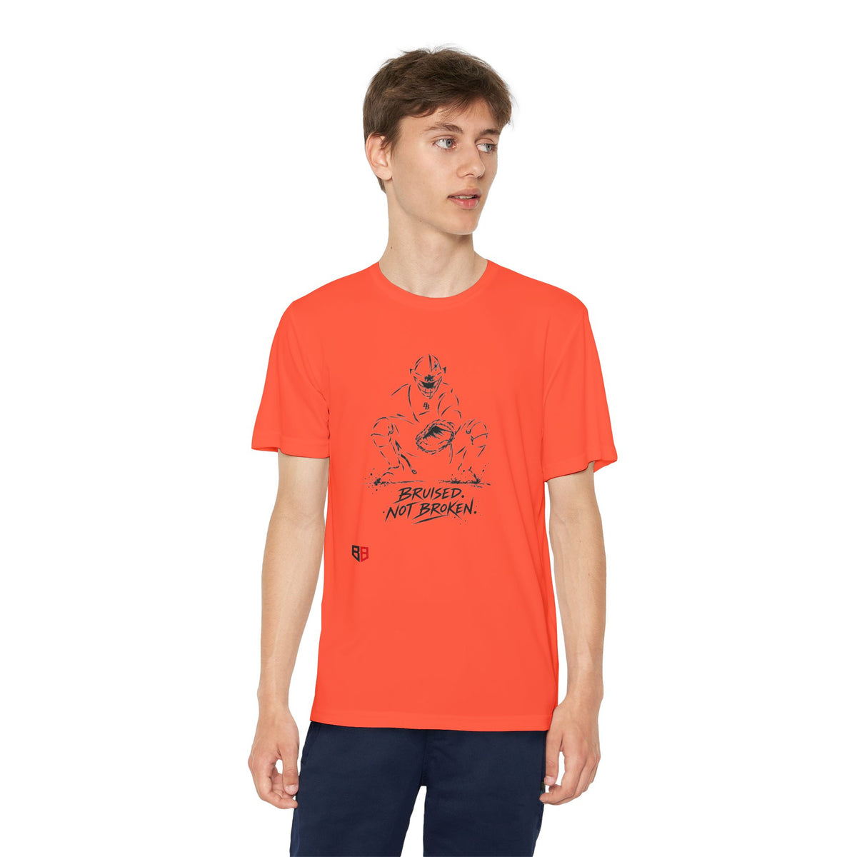 Youth Catcher Tee — 'Bruised Not Broken' Catcher Sports Shirt